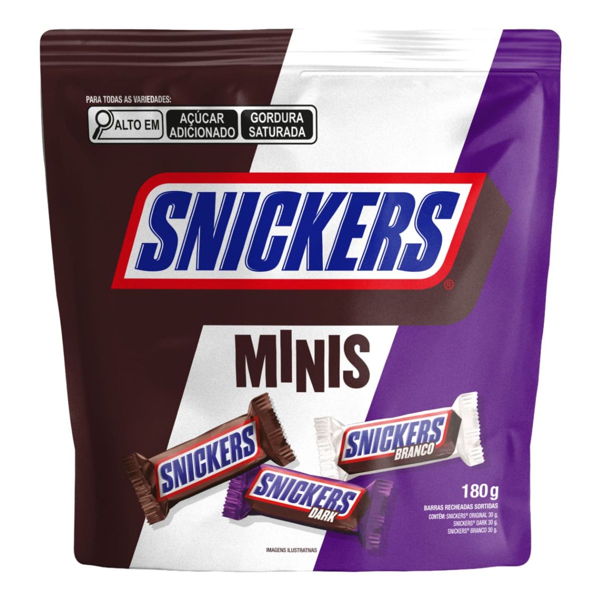 Mini Chocolate Snickers Sortido Original 30g Dark 30g E Branco 30g 24 Unidades 180g