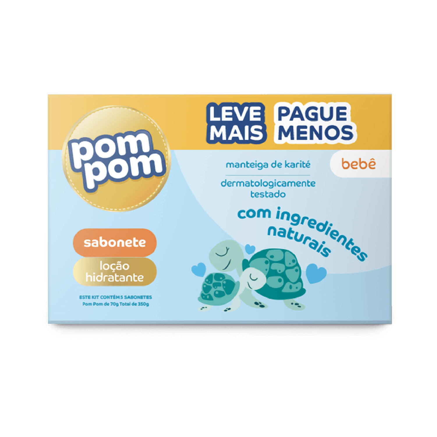 Kit Sabonetes em Barra Infantil Pom Pom Hidratante 70g 5 Unidades