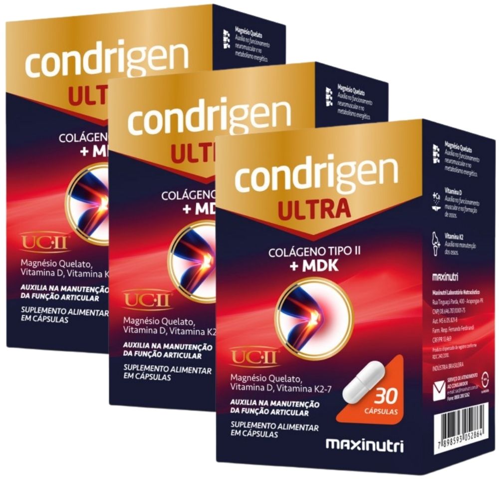 Kit 3x Condrigen ULTRA (Colágeno Tipo 2 + MDK) - 30 Cápsulas - Maxinutri
