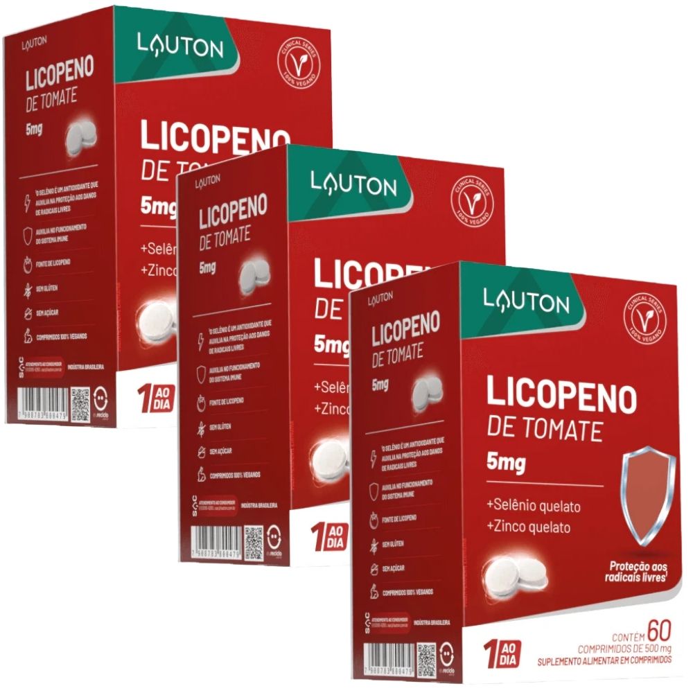 KIT 3X Licopeno de Tomate + Zinco e Selênio - 60 comprimidos - Lauton