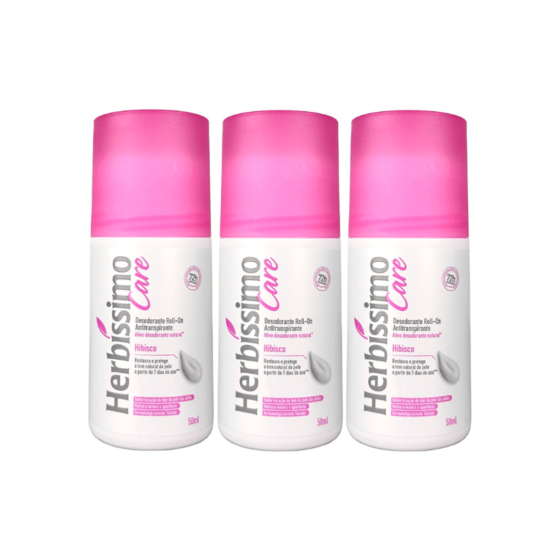 Kit Desodorante Antitranspirante Roll-On Herbíssimo Hibísco 50Ml - 3 unidades
