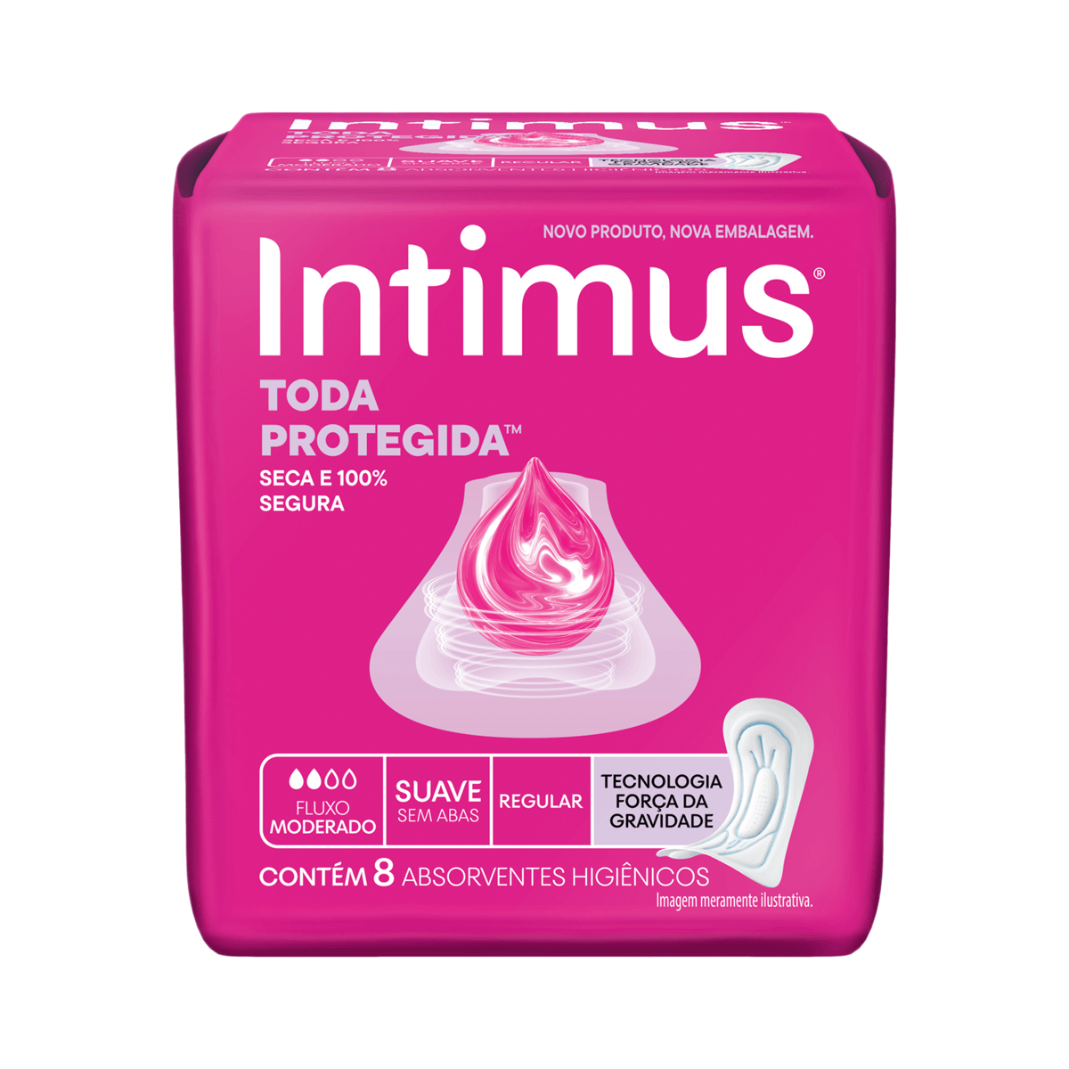 Absorvente Intimus Tripla Proteção Cobertura Extra Suave sem Abas Fluxo Médio 8 Unidades
