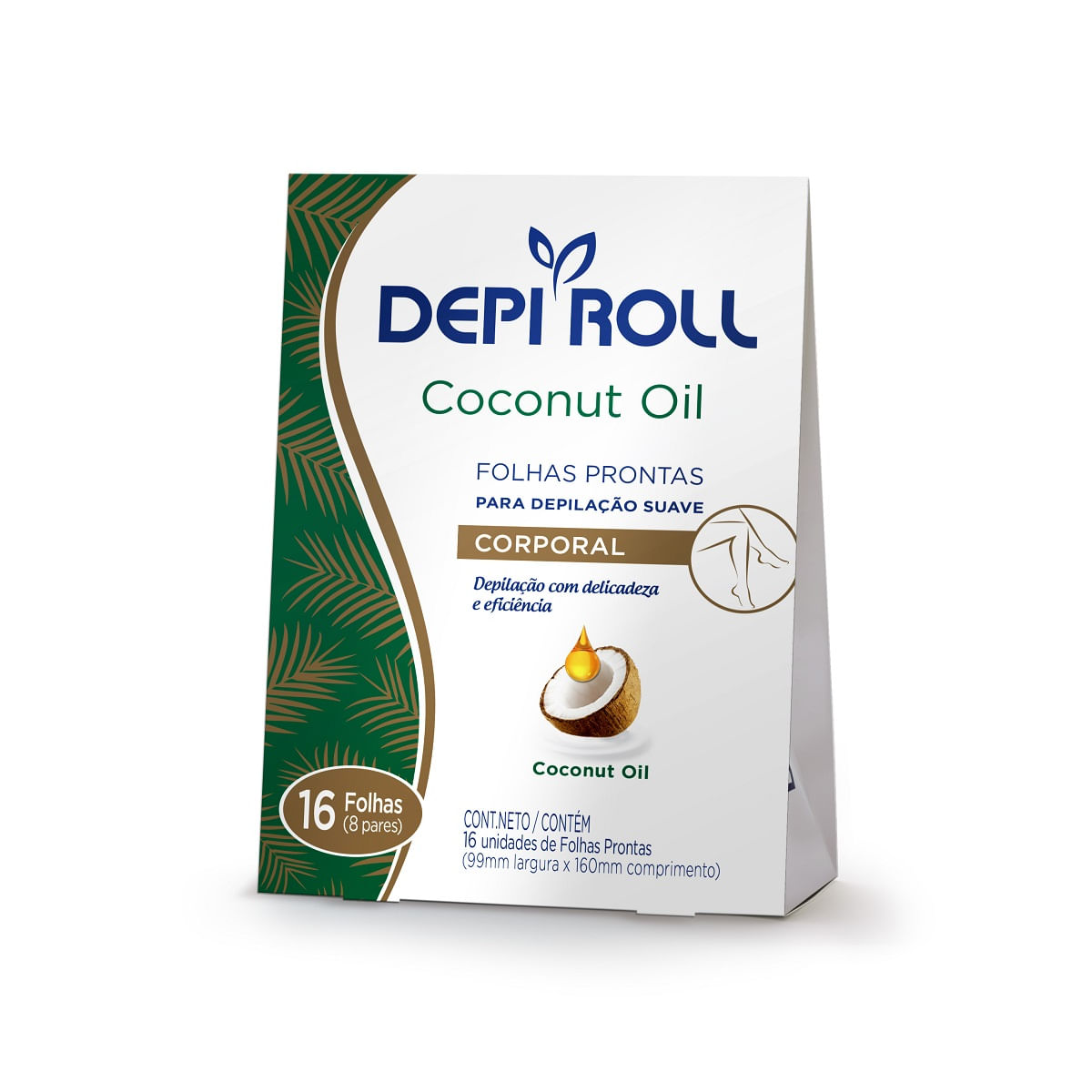 Folhas Depilatórias Depiroll Coconut Oil Corporal Óleo de Coco 16 Unidades