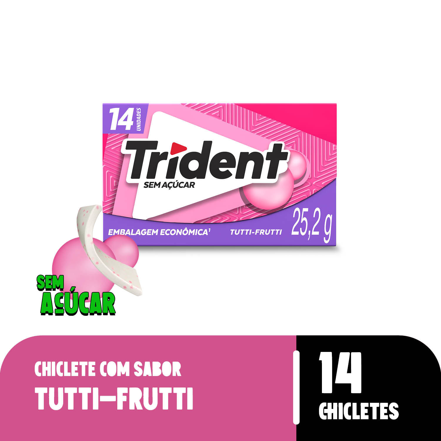 Goma de Mascar Trident Zero Açúcar Sabor Tutti Frutti 25,2g