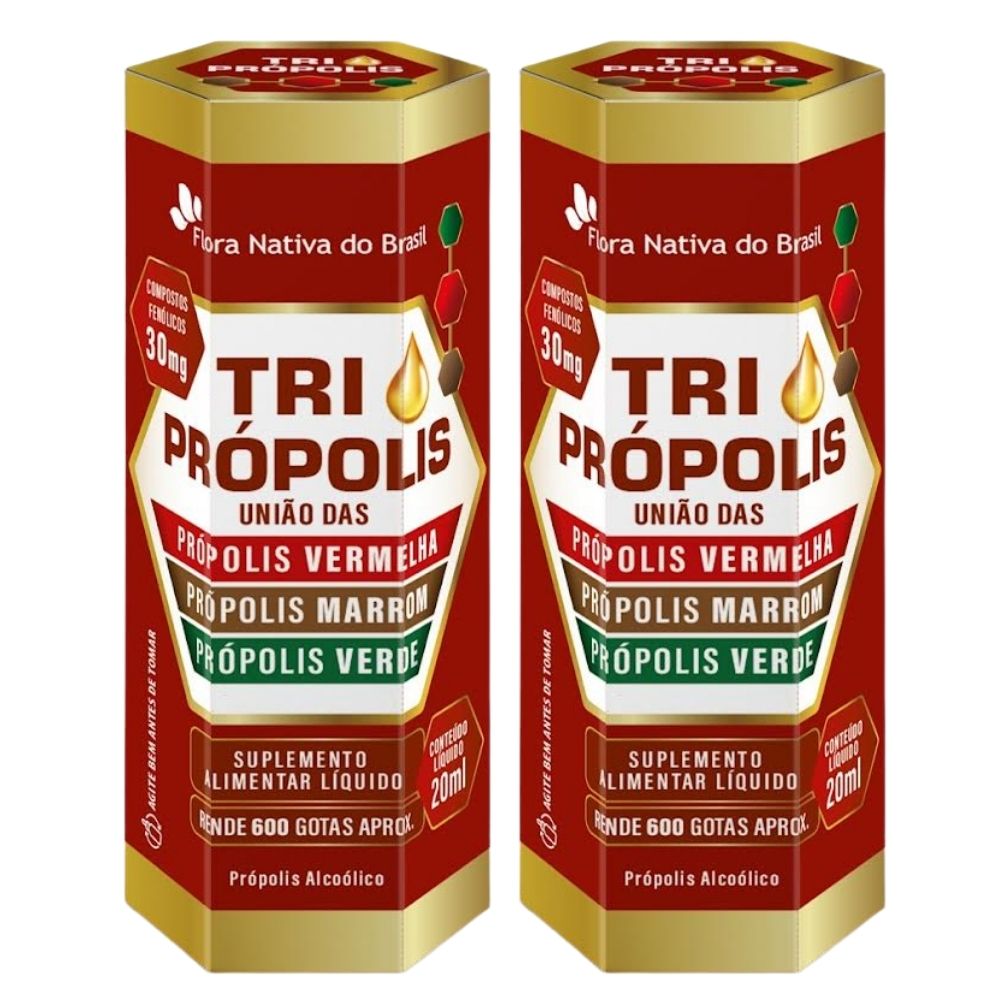 KIT 2X Tri Própolis Em Gotas ( Própolis Vermelha, Verde e Marrom) 20ml - Flora Nativa