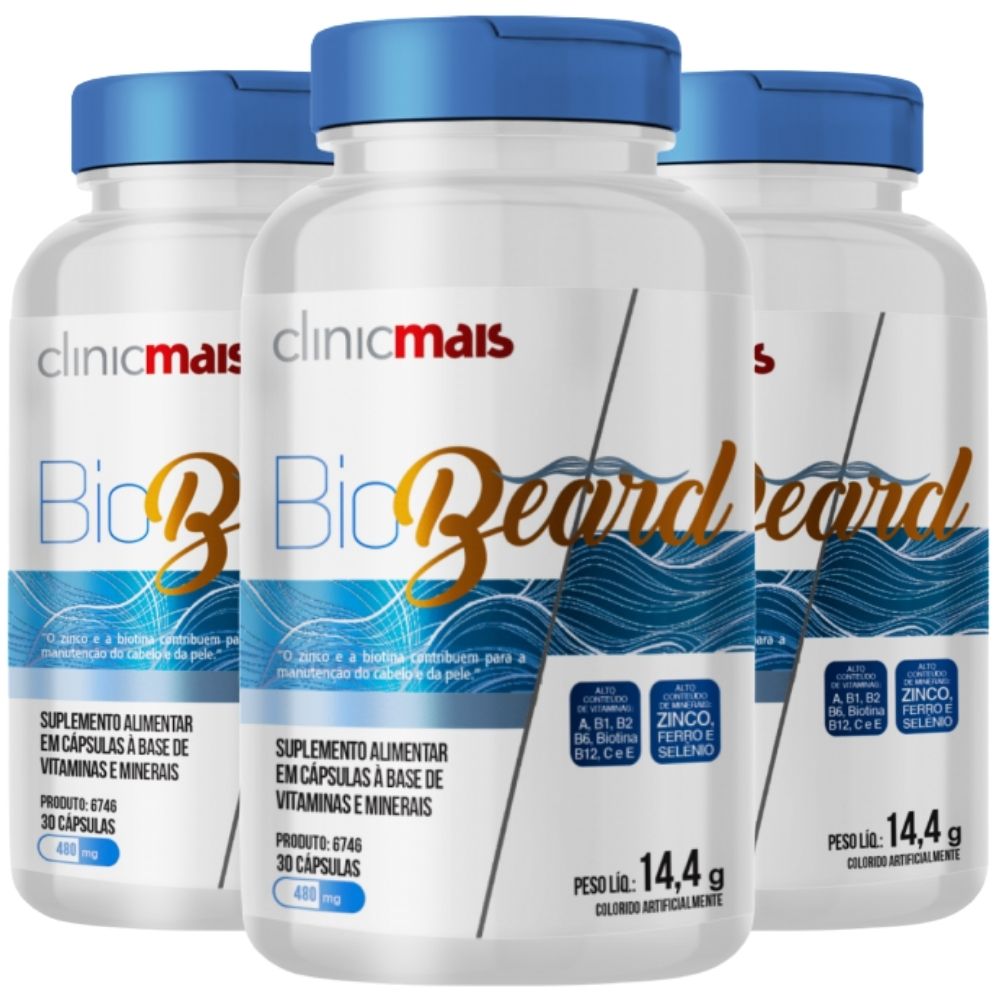 KIT 3X BioBeard Cabelo e Barba 30 cápsulas - Clinicmais