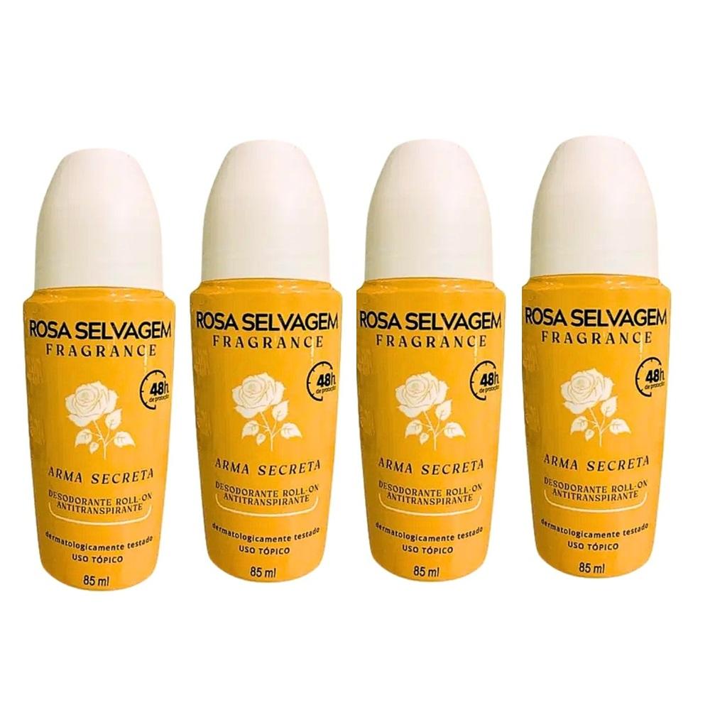 Kit 4 Desodorante Roll On - Arma Secreta - Rosa Selvagem - 85ml