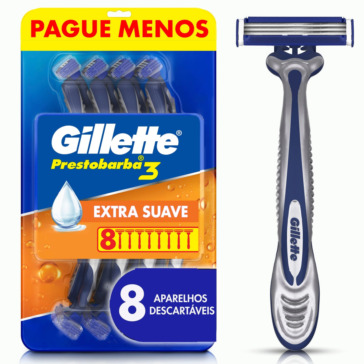 Aparelho de Barbear Descartável Gillette Prestobarba3 com 3 Lâminas 8 Unidades