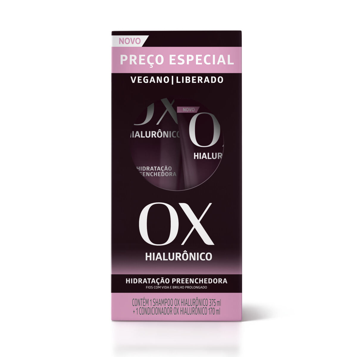 Kit Shampoo Ox Hialurônico Hidratação Preenchedora 375ml 1 Uni + Condicionador Ox Hialurônico Hidratação Preenchedora 170ml 1 Uni