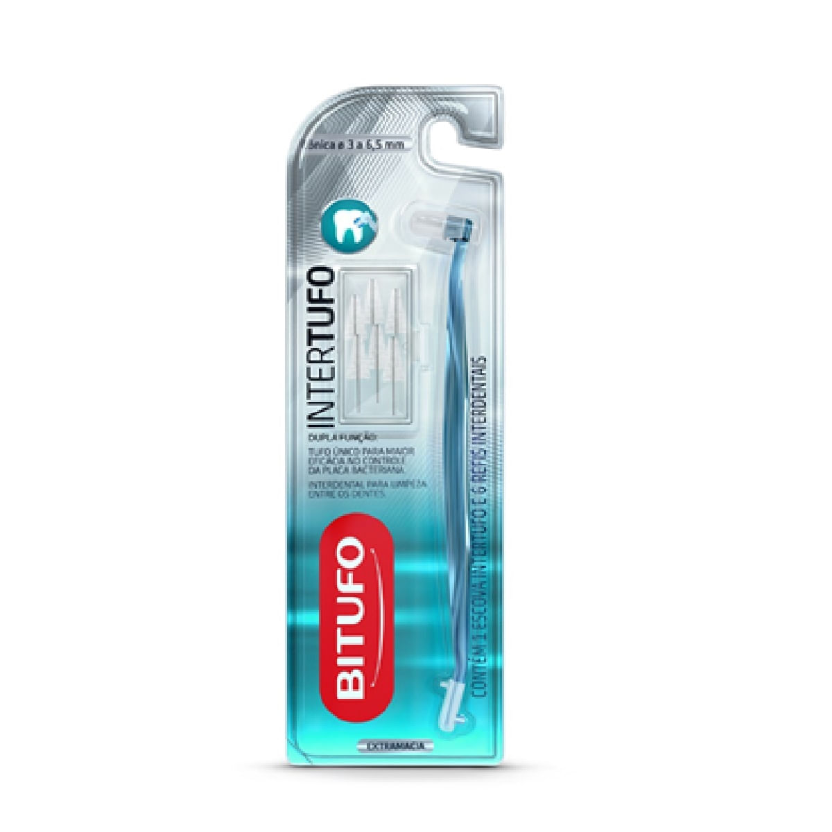Escova Interdental Bitufo Intertufo Cilíndrica Extra Macia 3mm a 6,2mm 1 Unidade + 6 Refis Interdentais