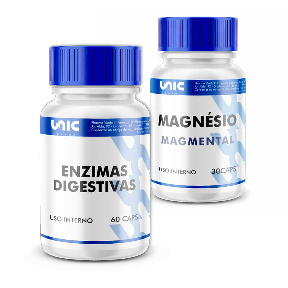 Kit MagMental 300mg mais Enzimas Digestivas ( 60 Cáps) cada