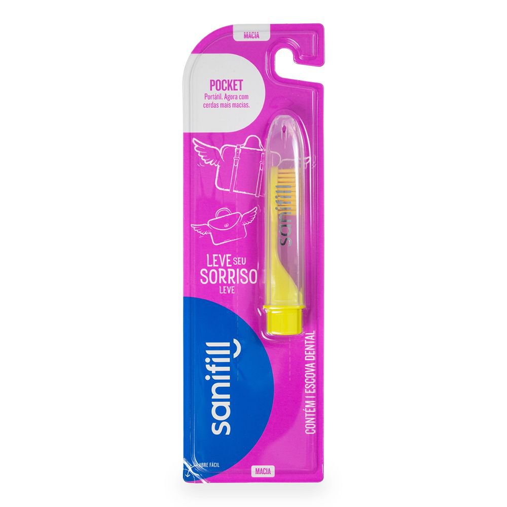 Escova Dental Sanifill Pocket Cerdas Macia Cores Sortidas 1 Unidade
