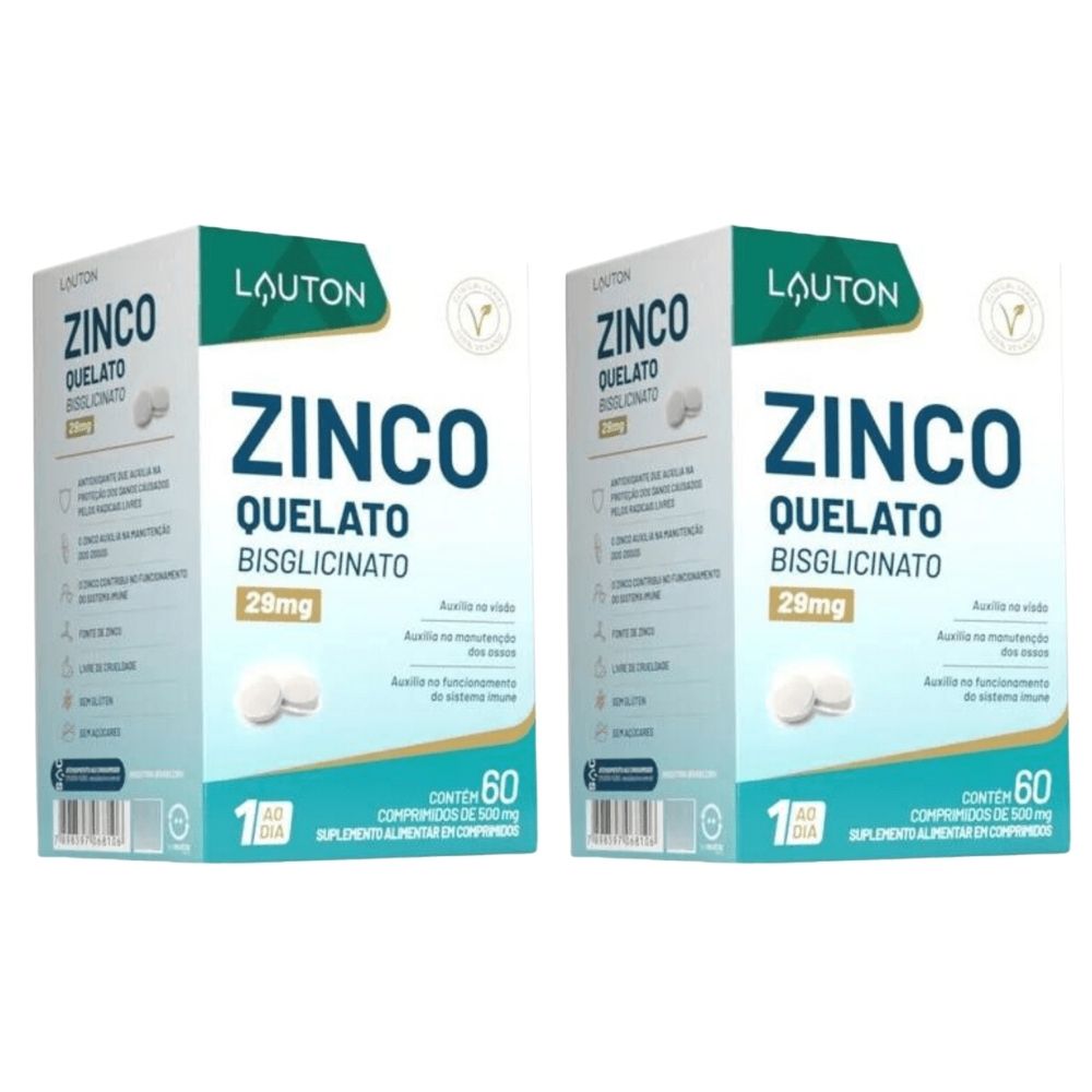 KIT 2X Zinco Quelato - 29mg - 60 comprimidos - Lauton