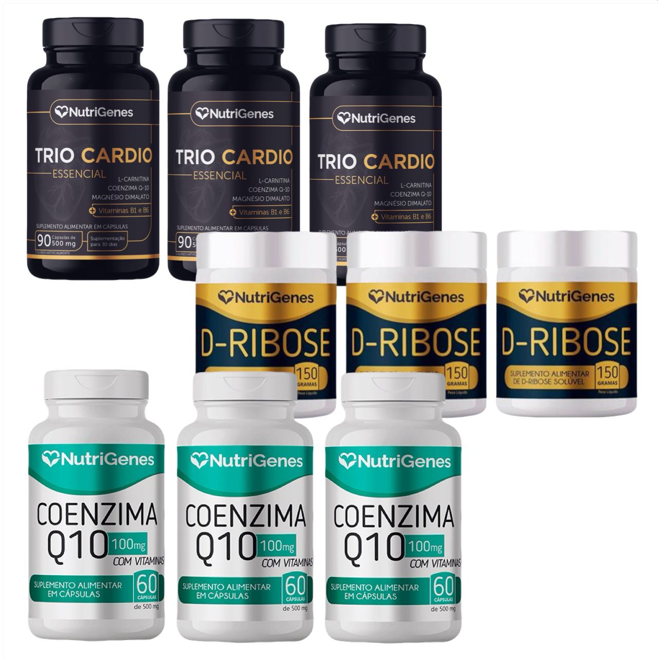 Kit Nutrigenes: 3x Trio Cardio + 3x D-Ribose + 3x Coenzima CoQ10