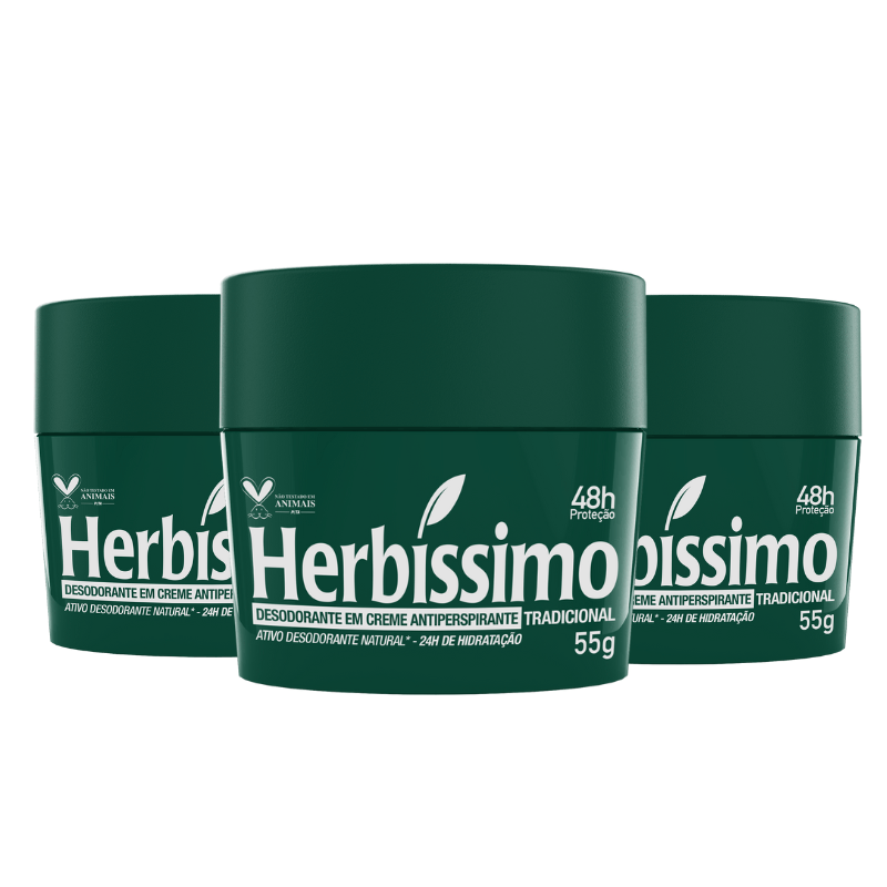 Kit Desodorante Creme Antitranspirante Tradicional Herbíssimo 55G - 3 unidades