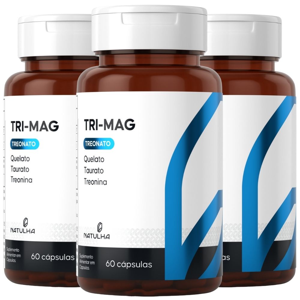 KIT 3X Tri-Mag Treonato, Quelato e Taurato 60 cápsulas - Natulha