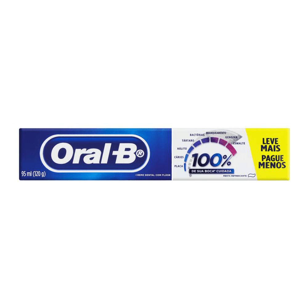 Creme Dental Oral-B 100% de Sua Boca Cuidada Sabor Menta Refrescante 120g