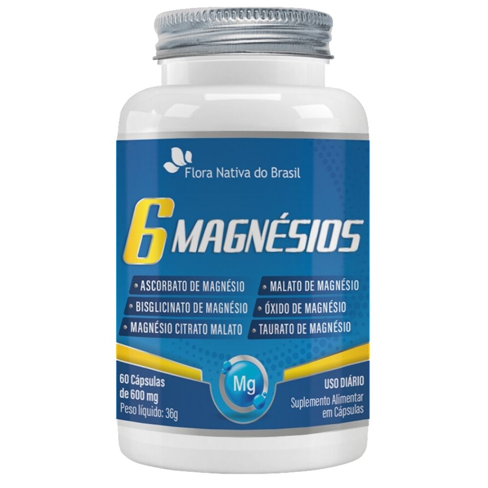 6 Magnésios (Taurato, Malato, Citrato, Ascorbato, Quelato e Óxido) 60 cápsulas - Flora Nativa
