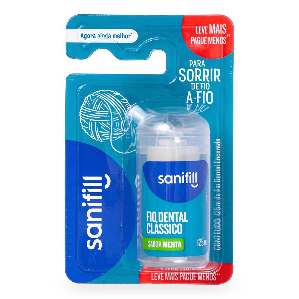 Fio Dental Sanifill Clássico Encerrado Sabor Menta 125 Metros