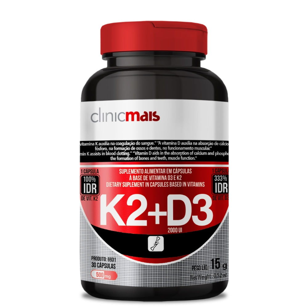 Vitamina K2 + D3 30 cápsulas 500mg ClinicMais