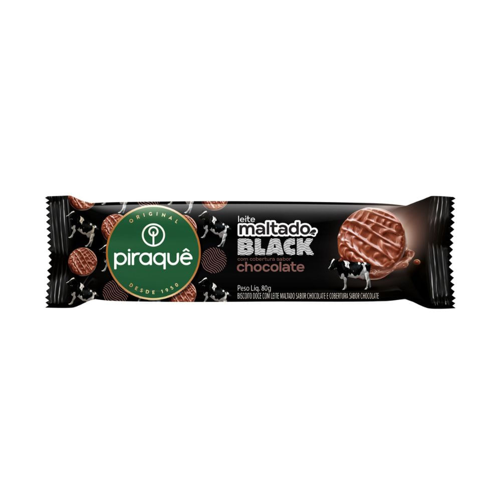 Biscoito Leite Maltado Black Piraquê com Cobertura de Chocolate 80g