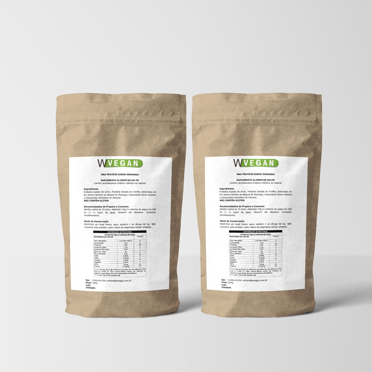 A Rice Protein 1kg 1 Kilo Quilo WVegan - Proteina de Arroz - MORANGO Vegano