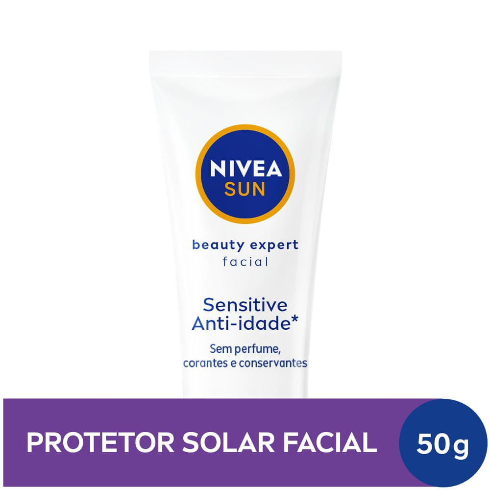 Protetor Solar Facial Nivea Sun Beauty Expert Sensitive FPS50 Anti-idade Sem Perfume 50g