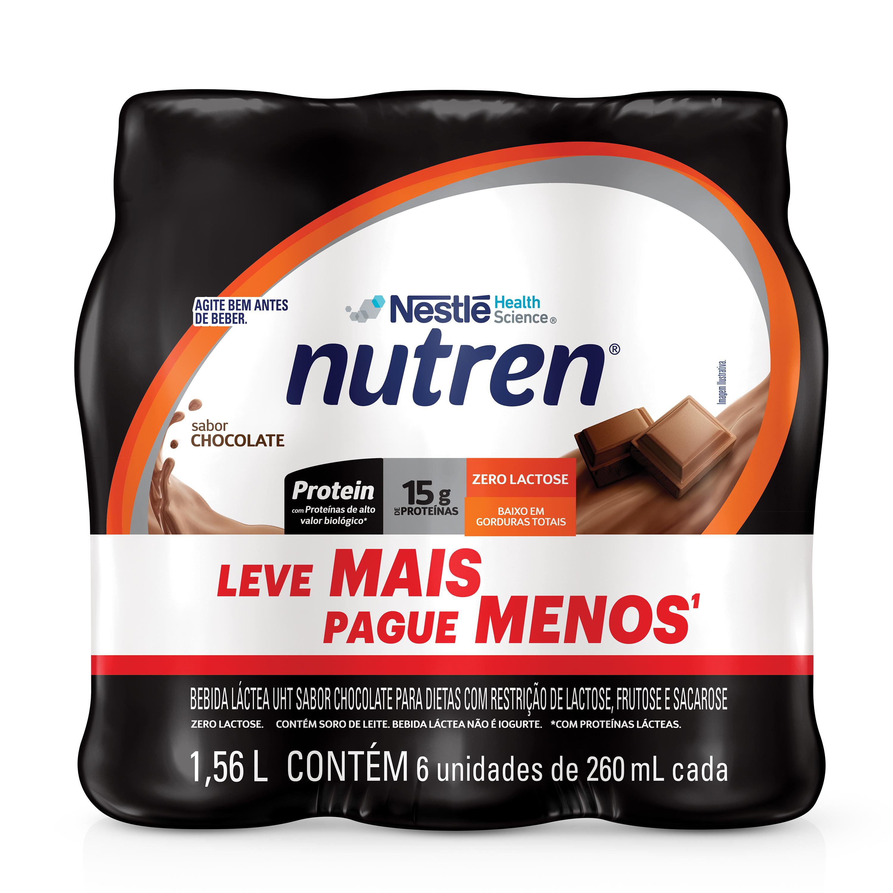 Pack Bebida Láctea Nutren Protein Chocolate 15g De Proteínas 6 Unidades 260ml Cada