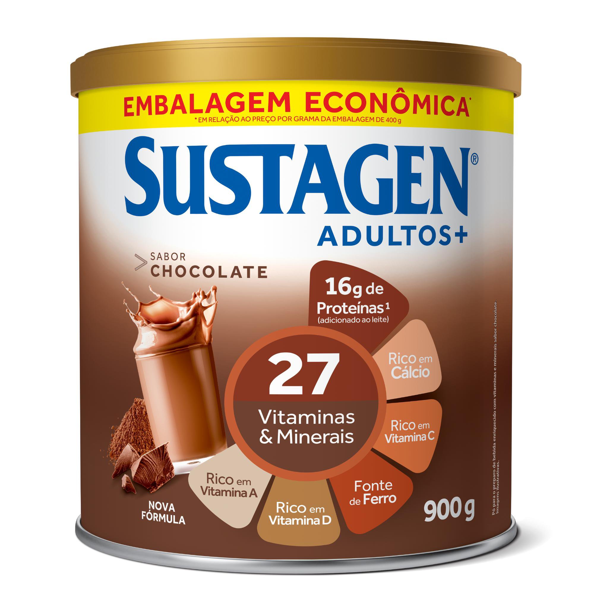 Complemento Alimentar Sustagen Adultos+ Sabor Chocolate - Lata 900g
