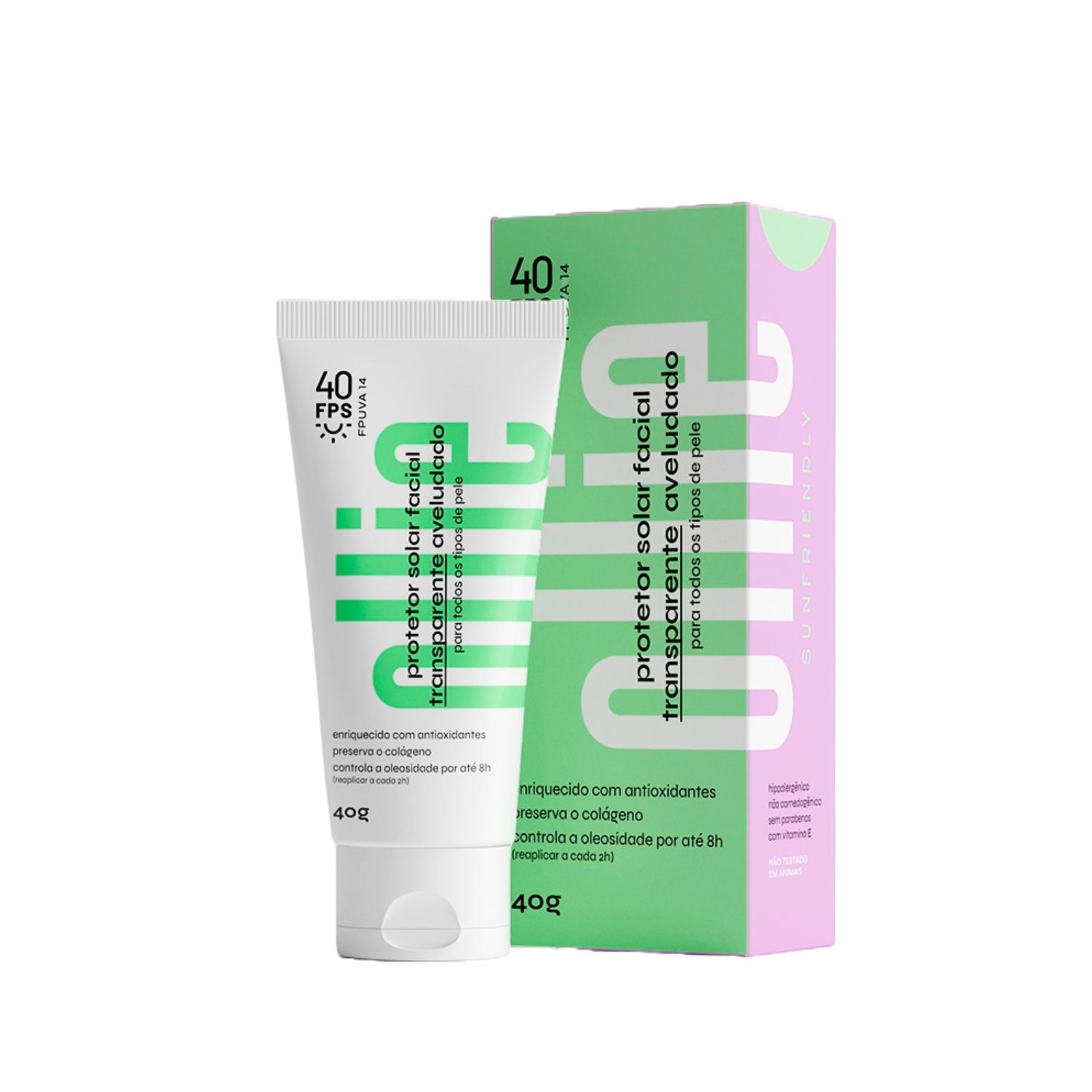 Protetor Solar Facial Ollie Transparente Aveludado Fps40 40g