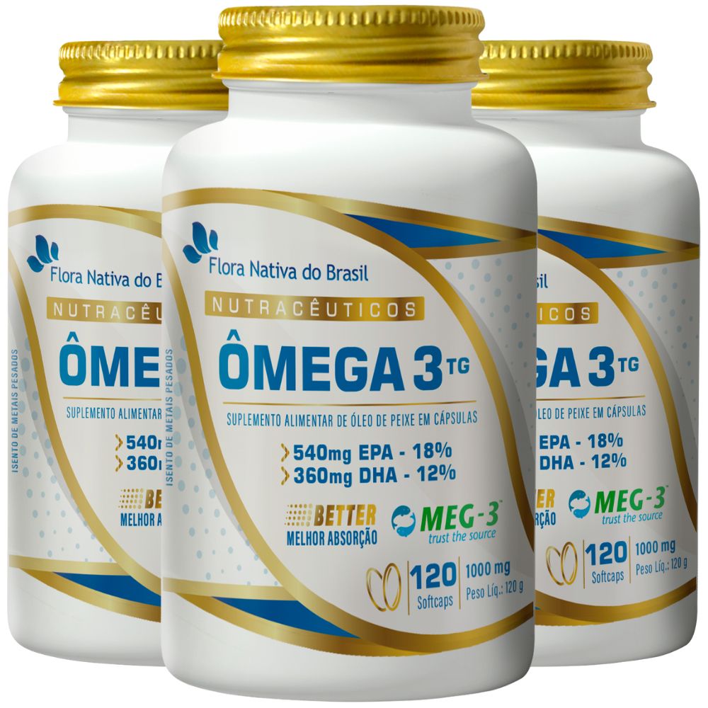 KIT 3X Ômega 3 TG - 18% EPA / 12% DHA - 1000mg - 120 cápsulas - Flora Nativa