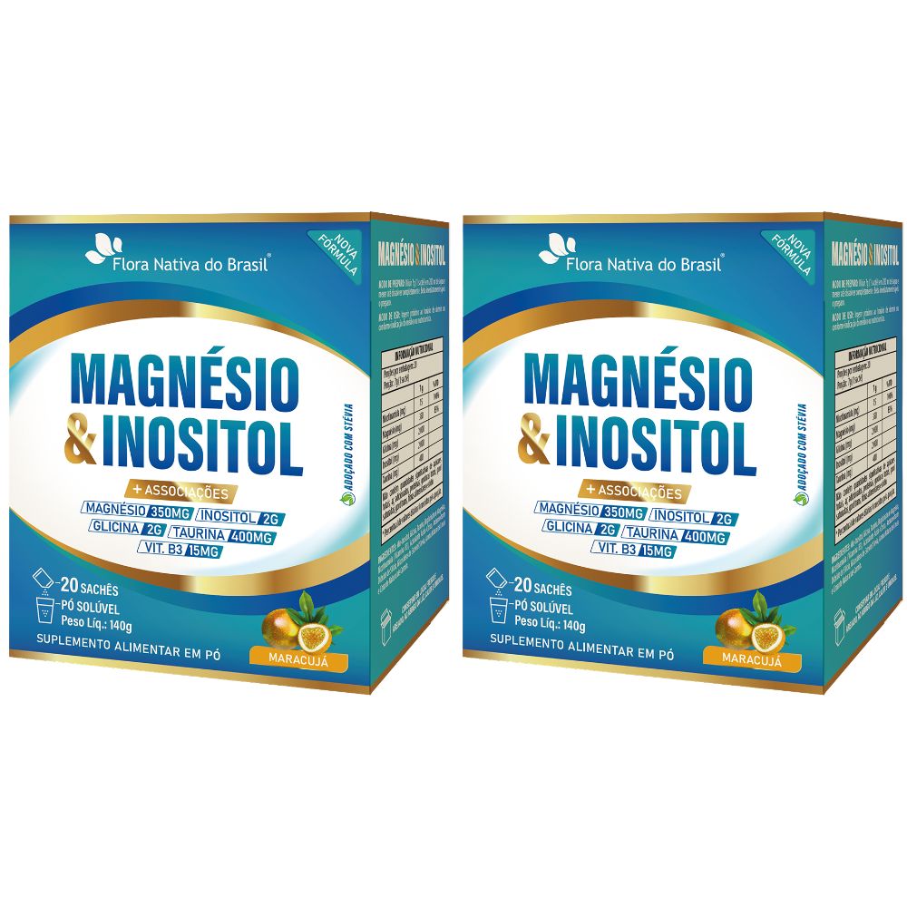 KIT 2X Magnésio com Inositol, Glicina, Taurina e Vitamina B3 - 20 sachês - Flora Nativa