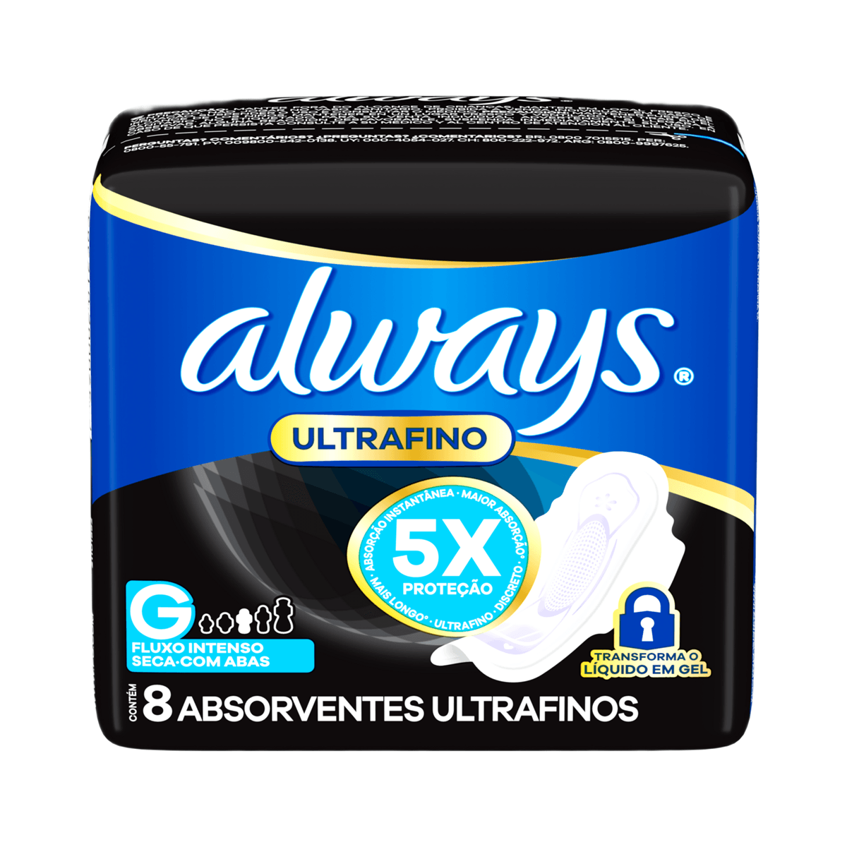Absorvente Always Ultrafino Cobertura Seca com Abas Fluxo Intenso G 8 Unidades