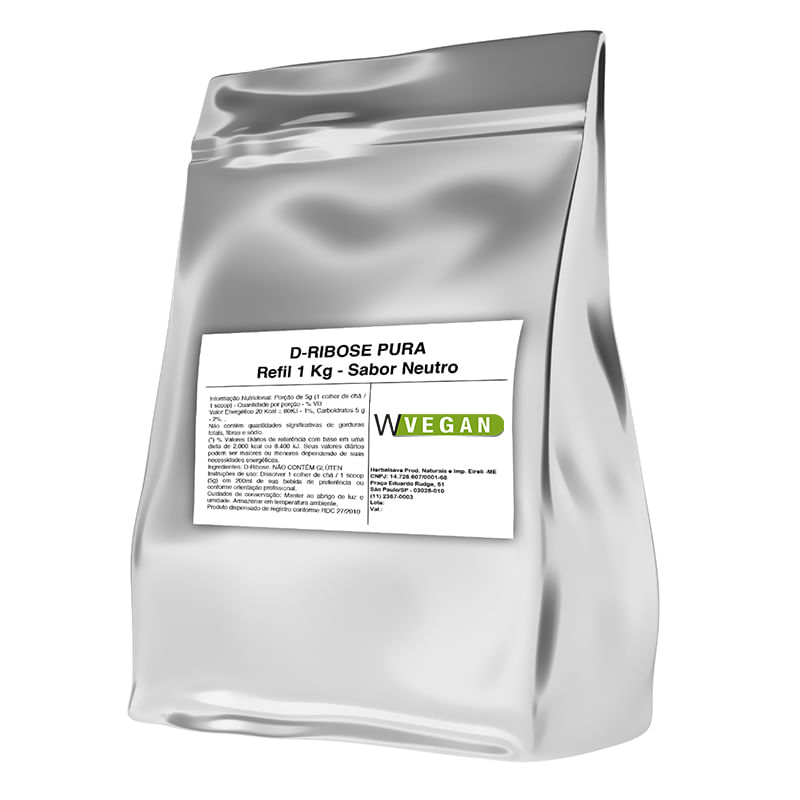 D-Ribose 1Kg Embalagem Refil WVegan Vegano D Ribose