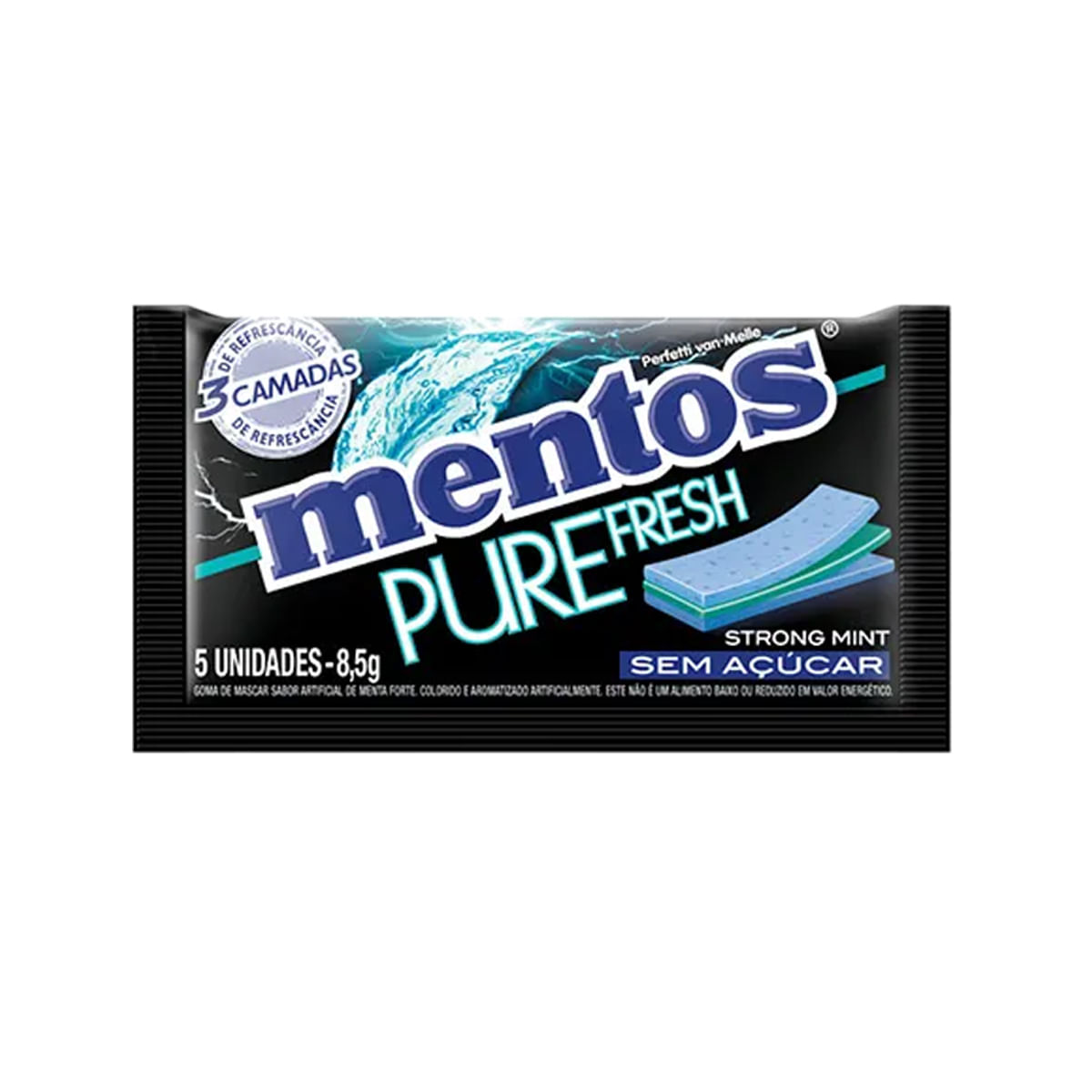 Goma de Mascar Mentos Pure Fresh 3 Sem Açúcar Sabor Strong Mint Envelope 8,5g