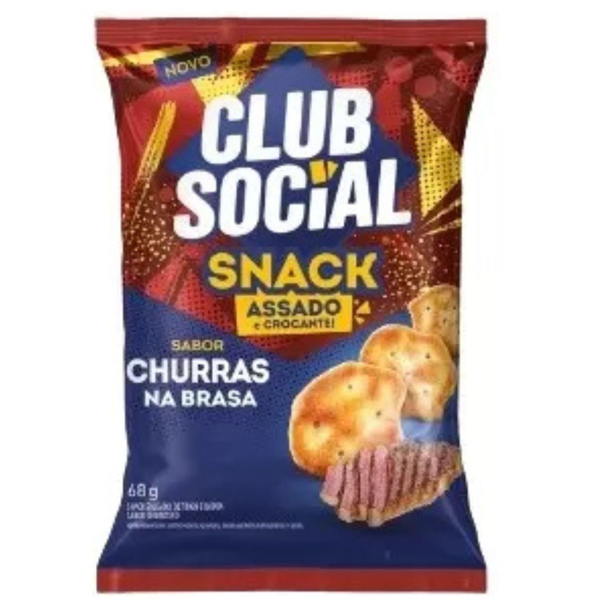 Snack Assado Crocante Club Social Sabor Churras Na Brasa 68g