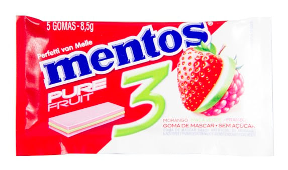 Goma De Mascar Mentos Pure Fruit 3 Morango Maça Verde E Framboesa Sem Açucar 8,5g