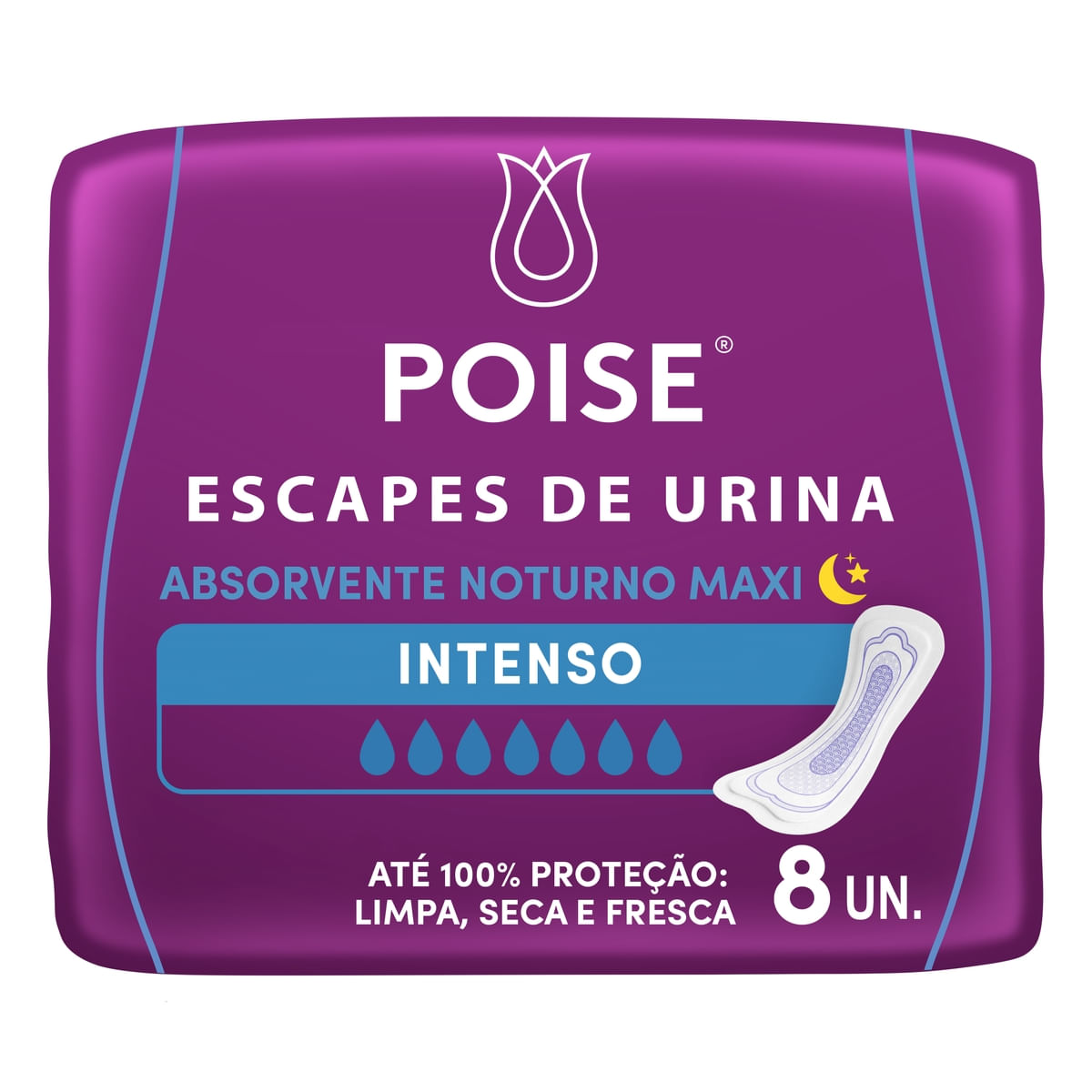 Absorvente Poise Escapes de Urina Noturno Maxi Sem Abas Fluxo Intenso 8 Unidades