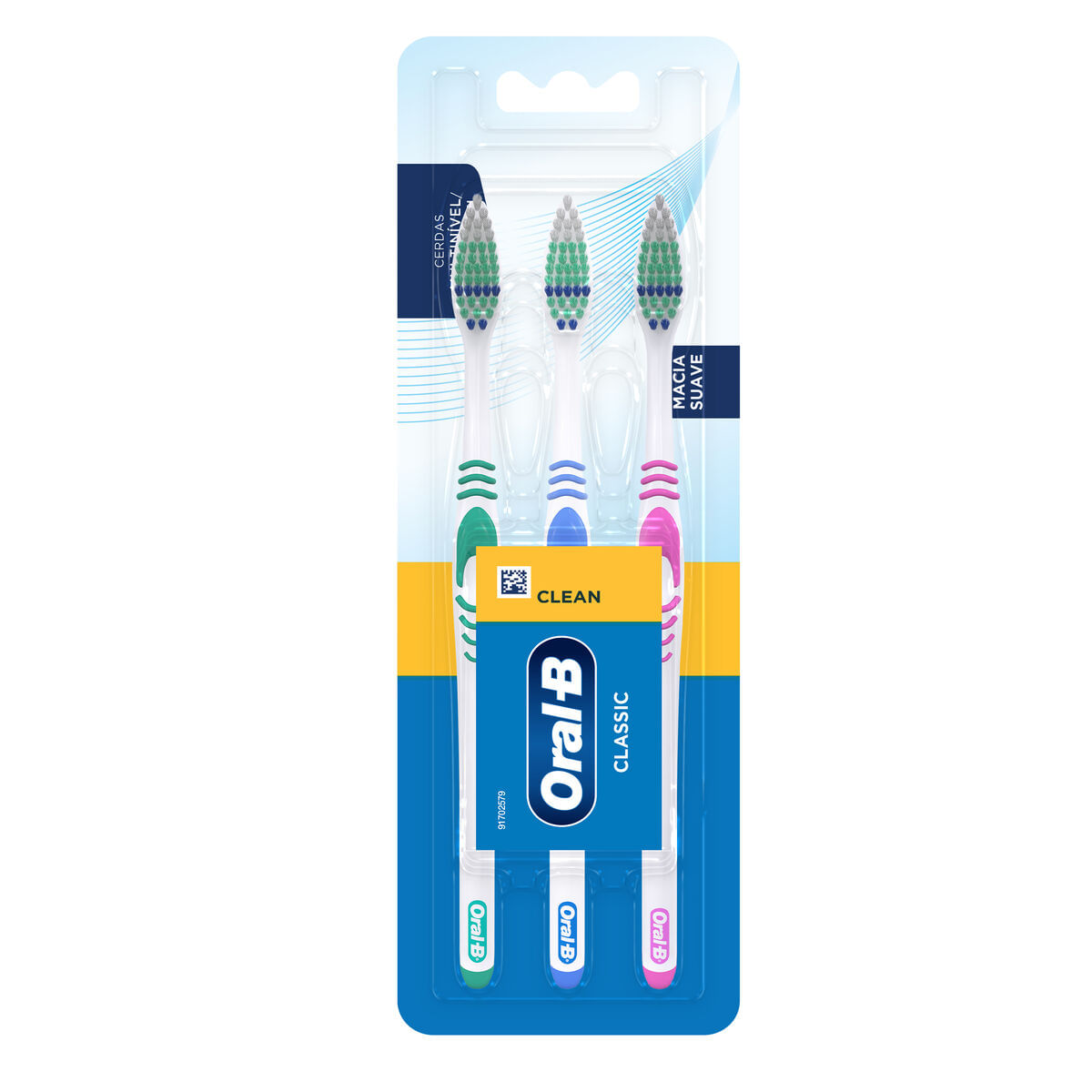 Kit Escova Dental Oral-B Classic Clean Cerdas Multinível Macias Cores Sortidas 3 Unidades