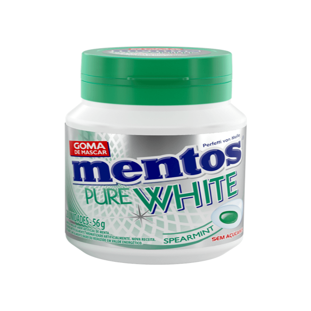 Goma De Mascar Mentos Menta Spearmint Zero Açúcar Pure White 56g 28 Unidades