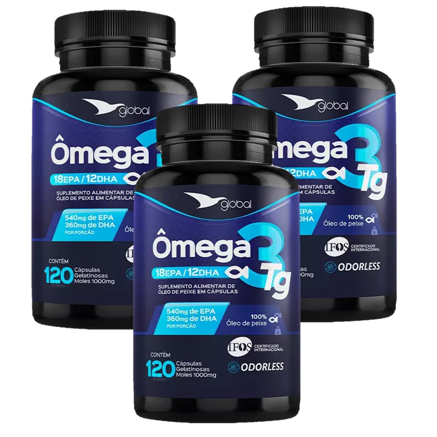 Ômega 3 TG - 1.100mg (540mg EPA e 360mg DHA) - Global - 120 Cápsulas (3x)