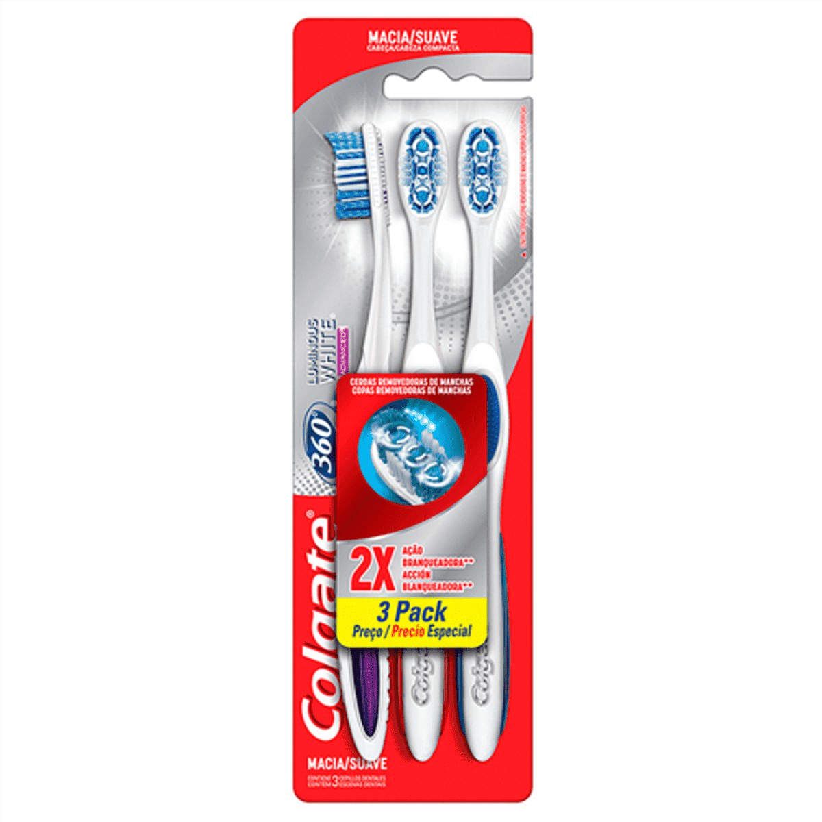 Escova Dental Colgate 360º Luminous White 3 Unidades