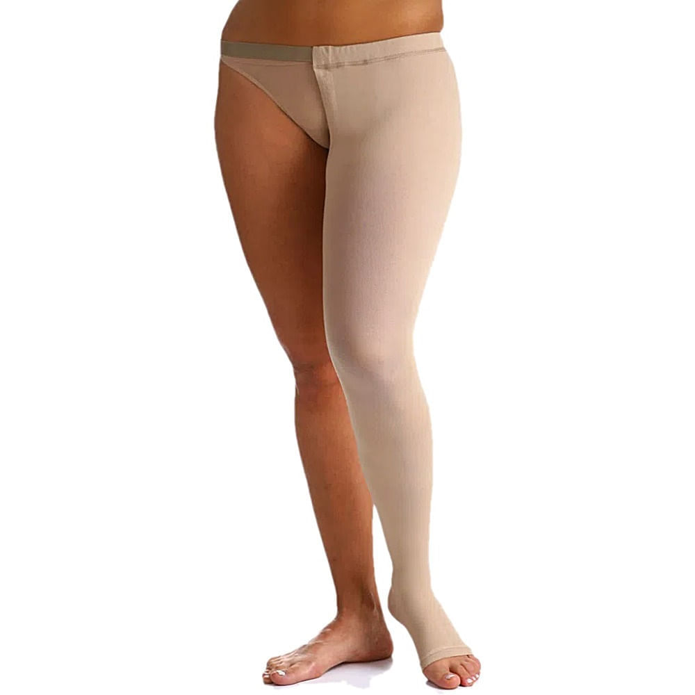 Meia 7/8 com Cinta Sigvaris 30-40mmHg - Aberta - Natural - Perna Esquerda - Tam G2