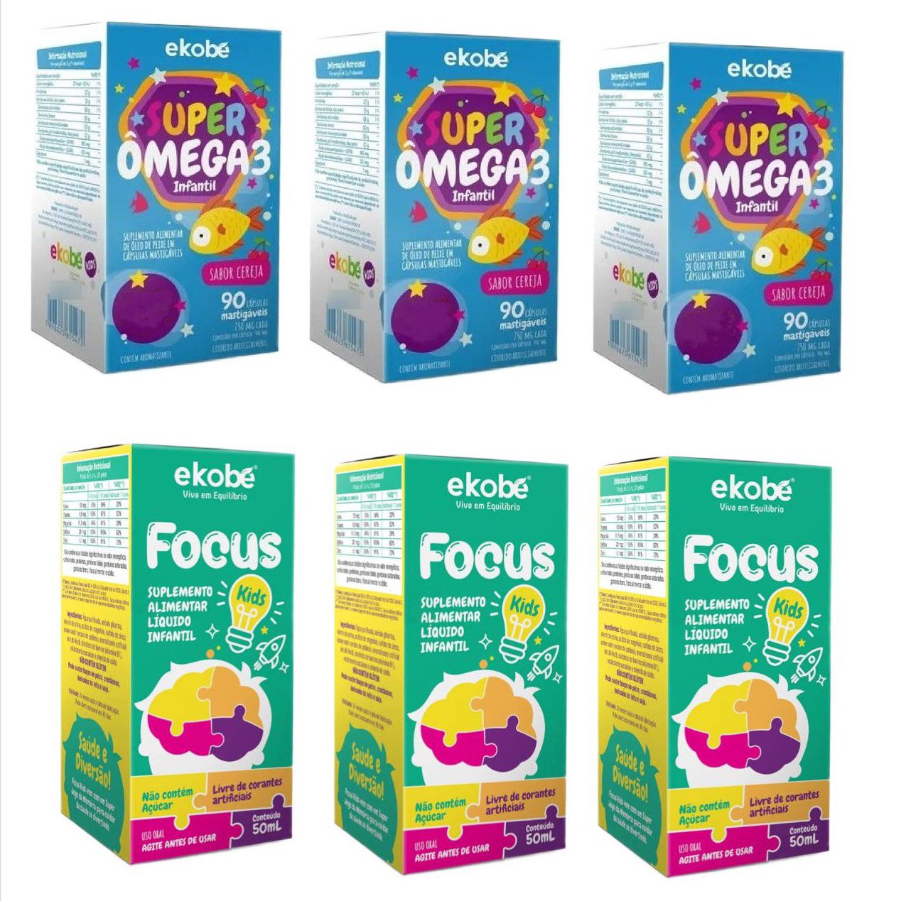 Focus Kids + Super Ômega 3 - Ekobé Kids (3x cada)