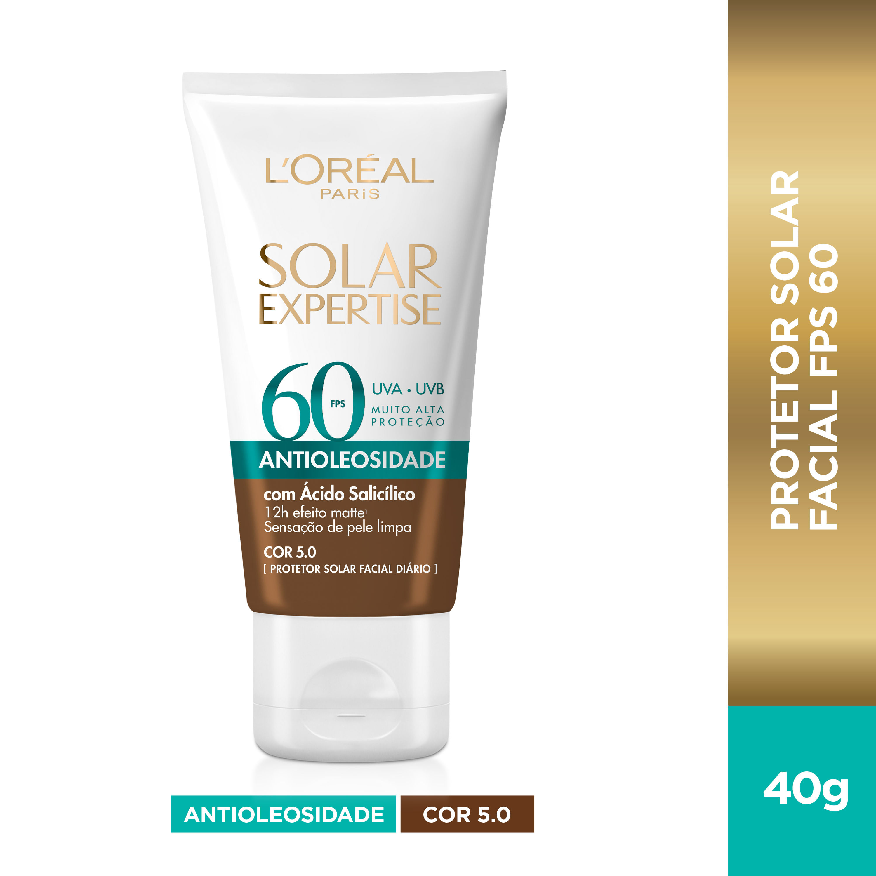 Protetor Solar Facial Solar Expertise Antioleosidade FPS60 Cor 5.0 Negra 40g