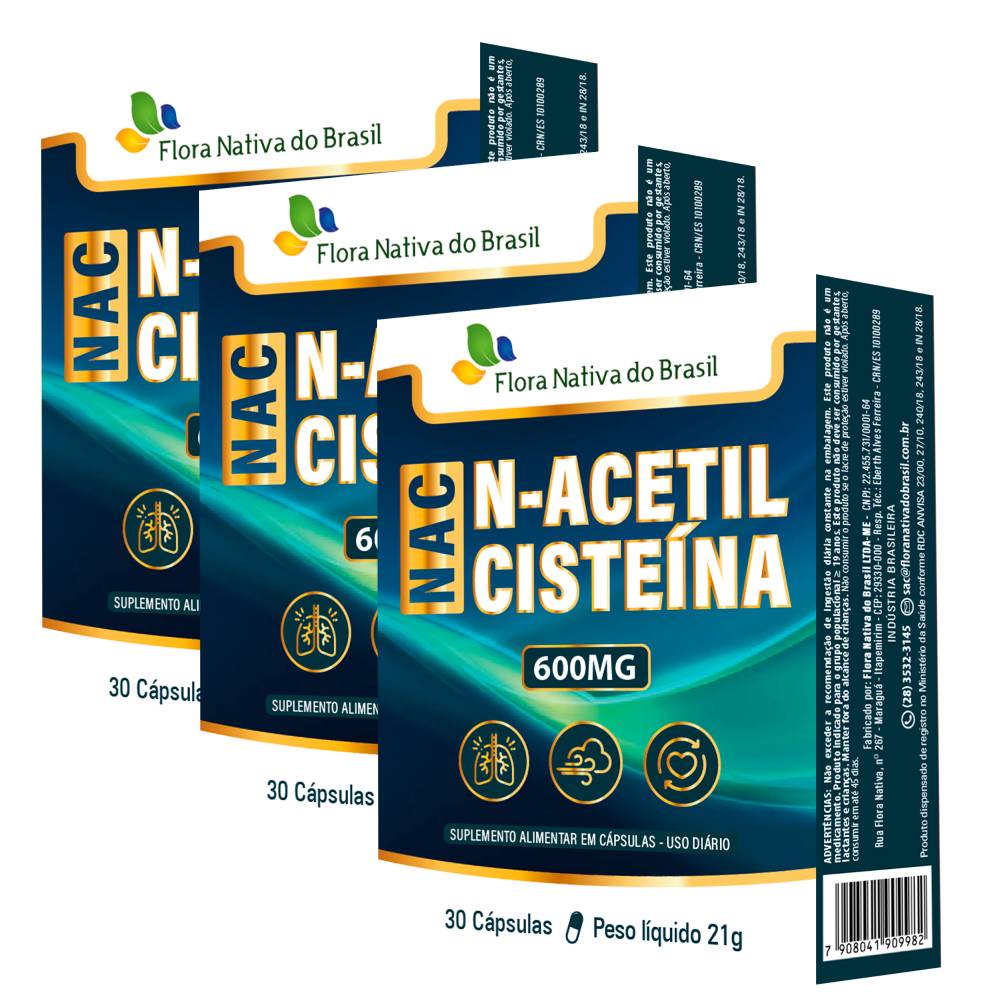 KIT 3X NAC (Acetilcisteina) 600mg 30 cápsulas - Flora Nativa