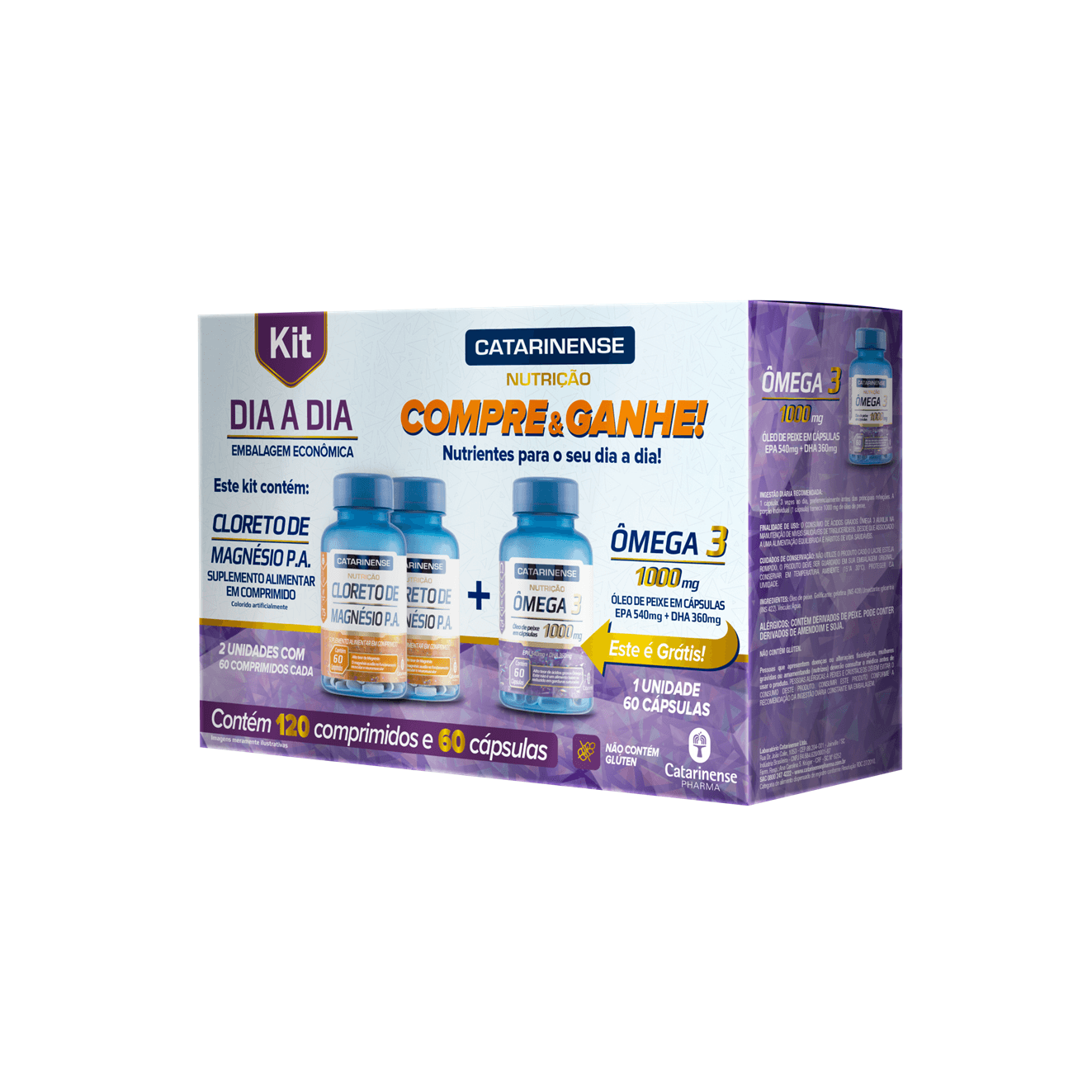 Kit Nutrição Dia A Dia Cloreto De Magnésio Com 120 Comprimidos + Omega 3 Com 60 Cápsulas