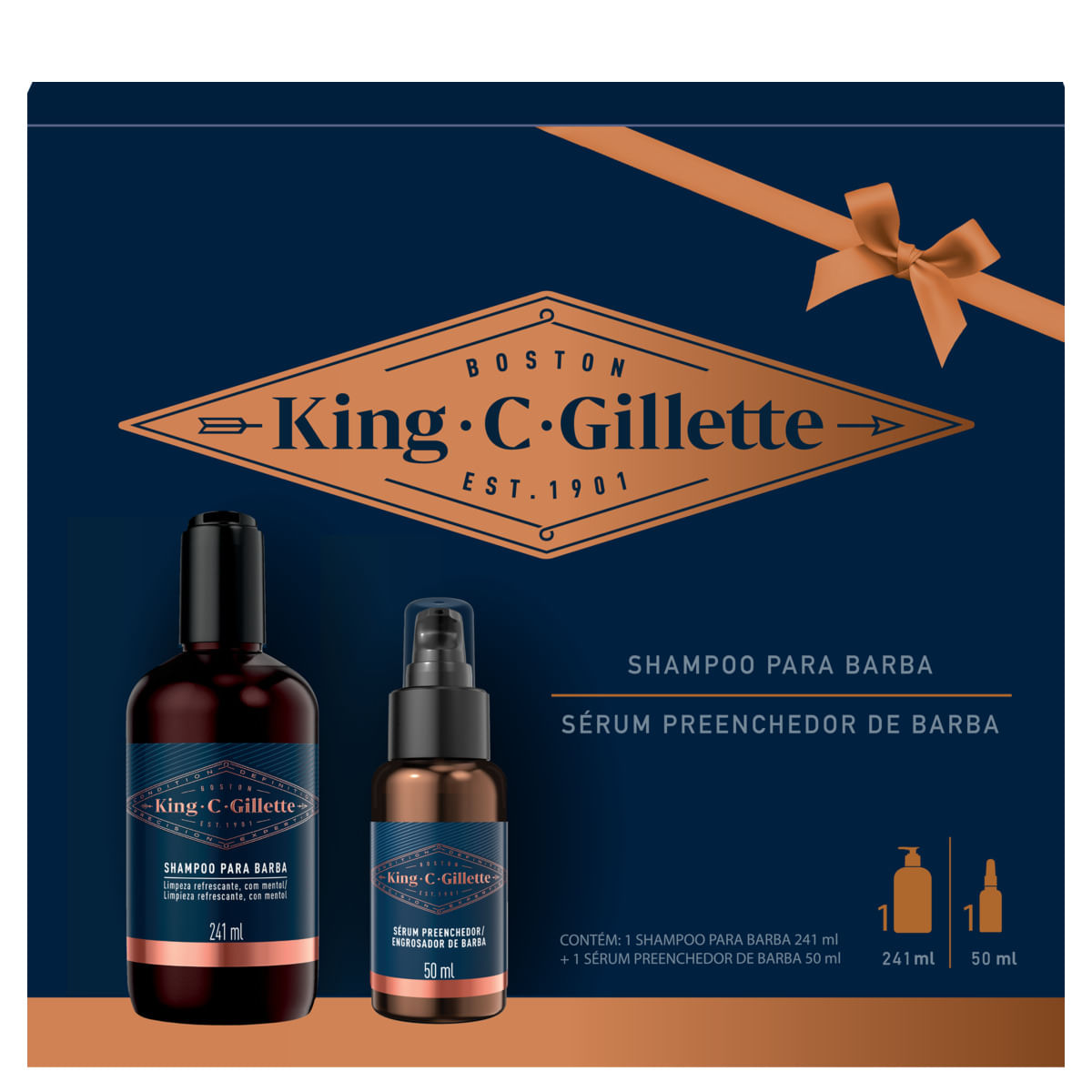 Kit Shampoo para Barba Gillette King C. 241ml 1 Unidade + Sérum Preenchedor para Barba Gillette King C. 5Ml 1 Unidade
