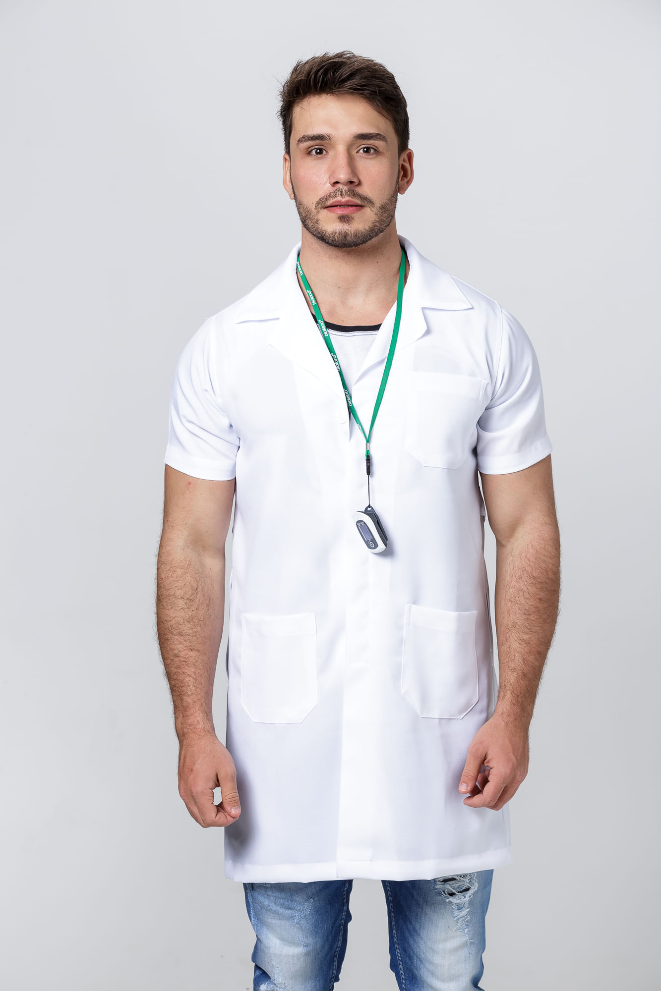 Jaleco Masculino Oxford Longo Manga Curta