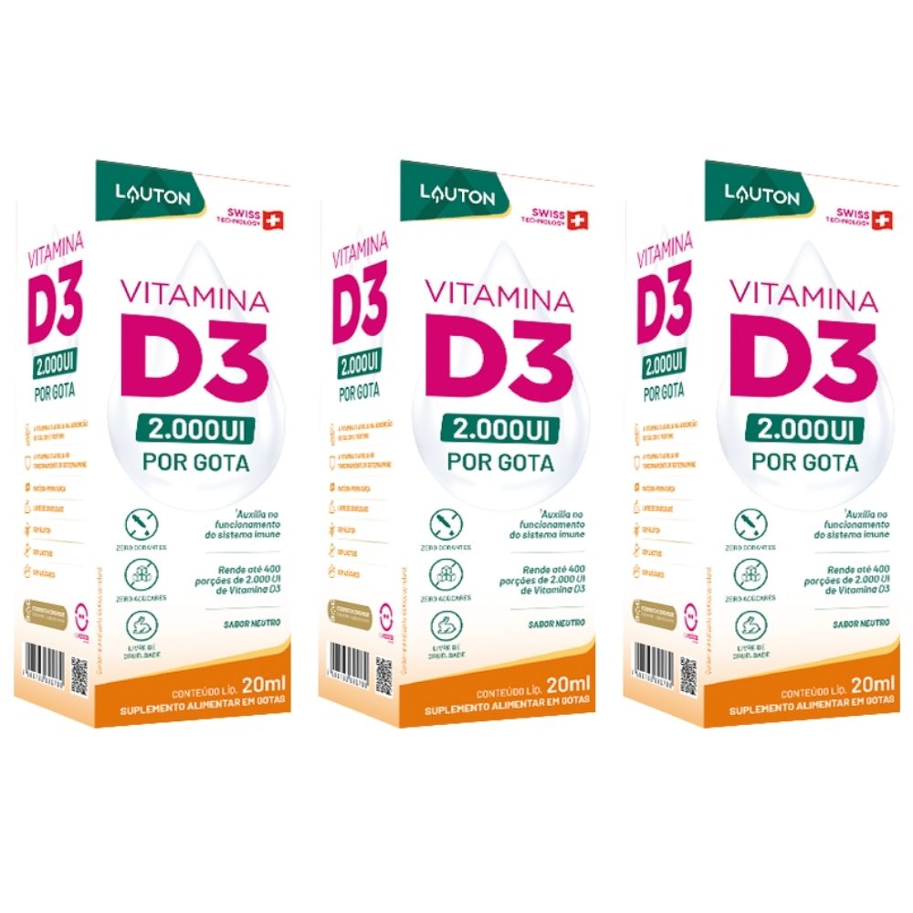 KIT 3X Vitamina D3 Pura em Gotas - 20ml - Lauton